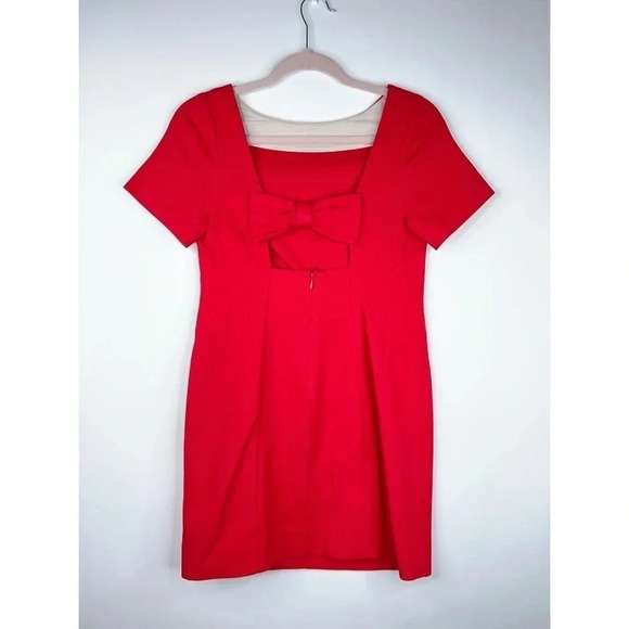 Maeve Alexia Red Bow Back Shift Dress Mini Short Sleeve Anthro Small Medium - Picture 1 of 11